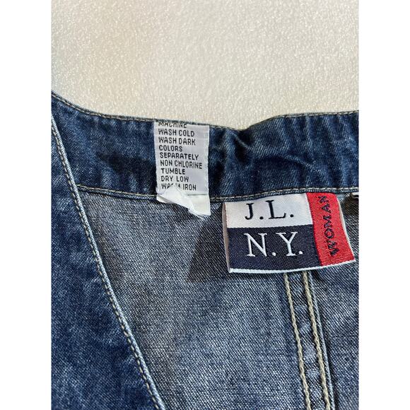 Vintage JL NY Embroidered Button Denim Jumper Dress Womens Plus Size 3X Pockets - Picture 6 of 8